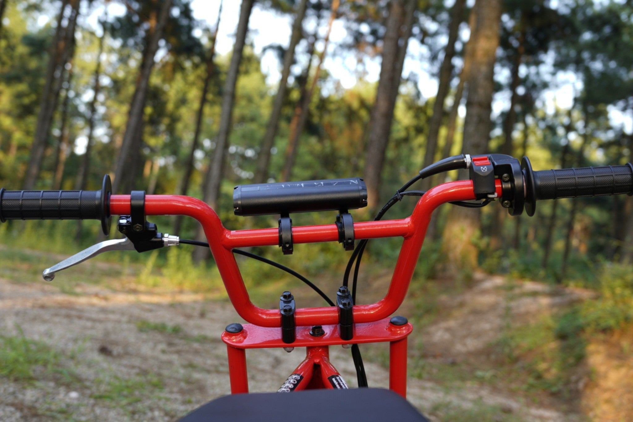 Handle bar of the GMB100 mini bike which shows the throttle.