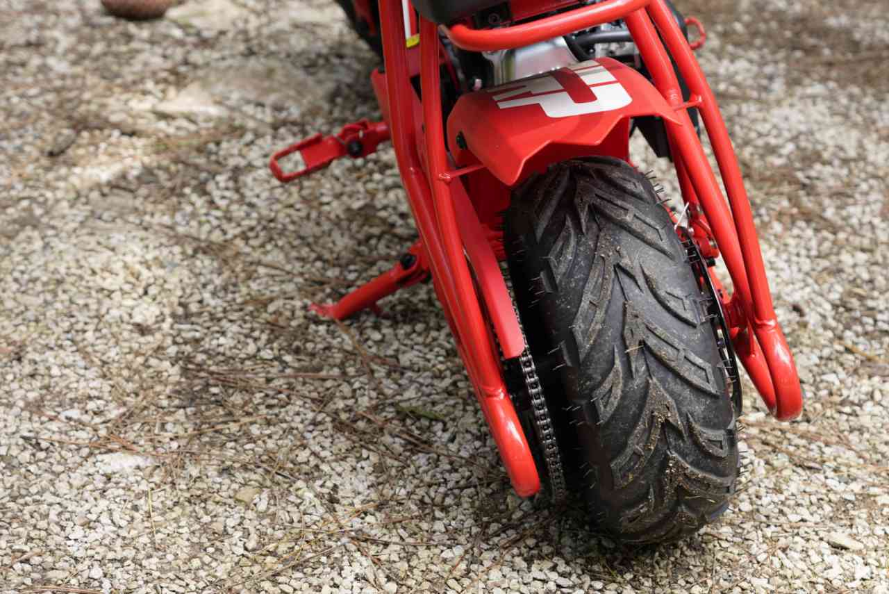 The Rear Tire of FRP GMB100 gas mini bike.